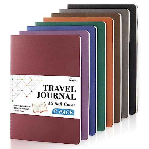 feela 8 Pack Soft Cover Journal Bulk, Notebooks College Ruled for Work, Lined Travel Journal for Students Women, Note Taking Notebook School Supplies Business Writing, 8.2¡± x 5.5¡±, A5, Vintage Colors