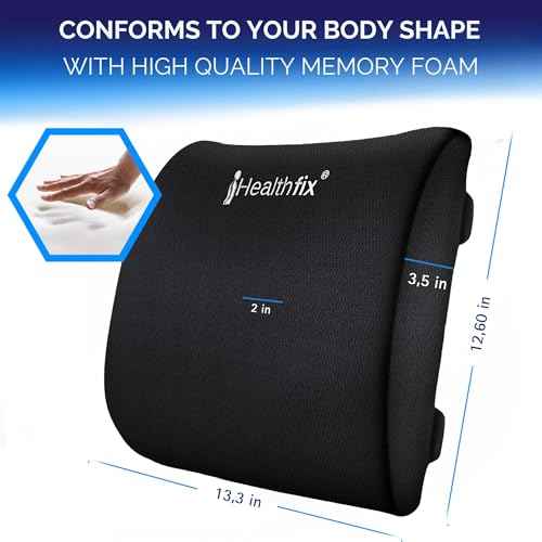 Healthfix¢ç Ergonomic Lumbar Support Pillow ? Expertly Designed in Germany ? Improves Posture & Relieves Back Pain ? Memory Foam Back Cushion for Office Chair & Couch - Medium (130?200 lbs)