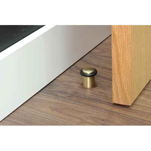 Pack of 2 EVI Door Stoppers | Brass Floor Door Stop - Screw Fastening - Protector Rubber - 0.95 x 1.38 Inch Door Stop
