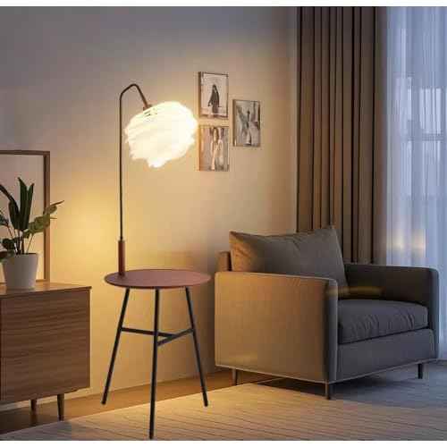 Fiqevs Flower Floor Lamp, Wood Shelf Mid-Century Modern Standing Lamp, Tripod Tall Lamp for Living Room, Bedroom, Office Decor