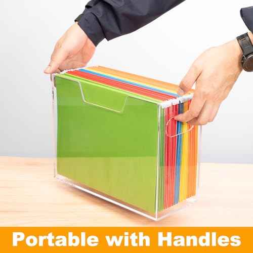 SEANADO Acrylic Hanging File Folder Organizer Box, File Holder with Handles for Letter/A4 Size, Clear File Box Desktop Folder Storage for Office Home Work Desk Cabinet