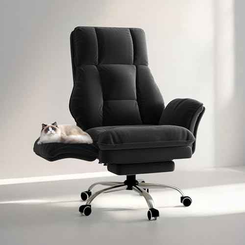 Big and Tall Office Chair, Flip Armrests for Pets & Cross Legged Sitting, Executive Ergonomic Computer Gaming Chair with Foot Rest, Crystal Velvet Wide Seat Reclining Desk Chair