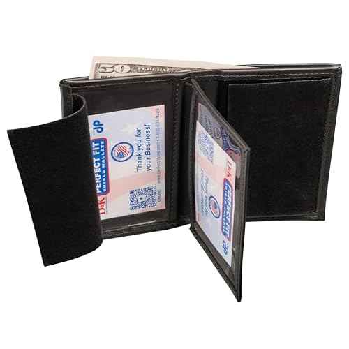 Perfect Fit CBP Bifold Wallet for US Customs Border Patrol Badge and I.D. Case Hidden Badge Wallet (Cutout PF-587) Black Leather