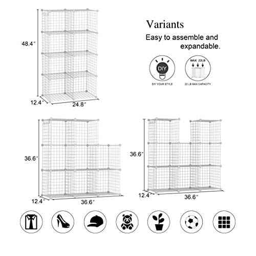 C&AHOME Wire Cube Storage, 8-Cube Organizer Metal C Grids Storage, Storage Bins Shelving, Modular Shelves, DIY Closet Cabinet Ideal for Living Room, Home, Office 24.8" L x 12.4" W x 48.4" H White