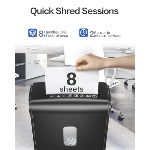 8-Sheet Micro-Cut Paper Shredder, P4 High Security, 4 Gallon Bin, 2-Minute Continuous Run, Home & Small Office Use