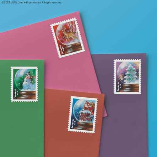 United States Postal Service USPS Snow Globes (Booklet of 20) Forever Postage Stamps (A Snowman, Santa Claus Poised on a Chimney, a Majestic Deer, and a Christmas Tree) 2023 Scott #5816-5819
