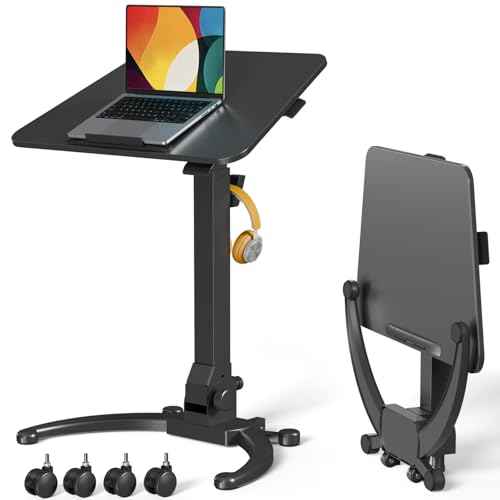 JOY worker Foldable Mobile Standing Desk, Upgraded Height Adjustable Rolling Desk, Max Height 47.6", 90¡Æ Tiltable Board & Base, Portable Workstation with Moveable Wheels, Holds Up to 22lbs, Black