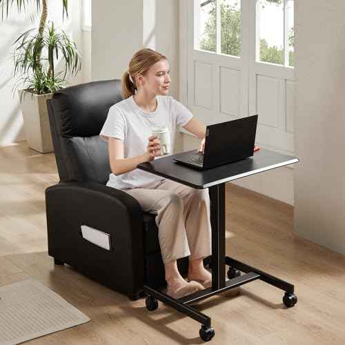 Sweetcrispy Small Mobile Rolling Standing Desk - Overbed Table, Teacher Podium with Wheels, Adjustable Work Table, Rolling Desk Laptop Computer Cart for Home, Office, Classroom, Black