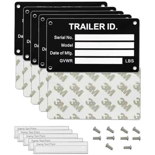 Trailer VIN ID Plate Data TAG Blank Model Identification VIN Serial Number, Model, Date of MFG and GVWR, Tailgating id Plate for Cargo Carriers Trucks Boats (5 PCS., Trailer ID., 3.74x2.16)