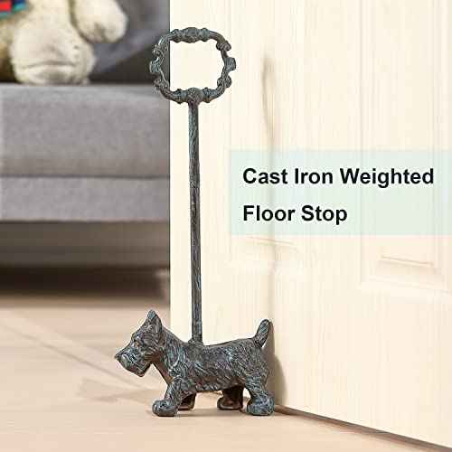 Cast Iron Door Stopper with Handle, 4.88 Lbs Heavy Duty Metal Dog Door Stop, Distressed Blue¡¦