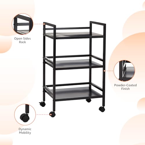 Amazon Basics 3-Tier Metal Rolling Utility Cart – Black, Mobile Storage Organizer