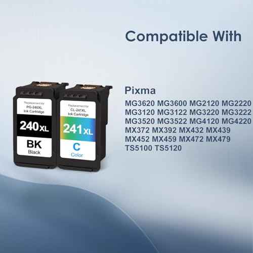 240XL 241XL Combo Pack Replacement for CanonPG-240XL CL-241XL Ink Cartridges for Canon PIXMA MG3620 MG3600 TS5120 MX472 Printer (1 Black,1 Color)