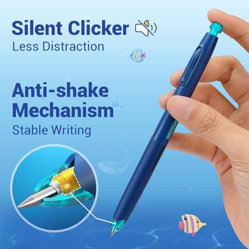 WRITECH Retractable Gel Ink Pens: 8ct Black Ink 0.5mm Fine Point Tip Click Pen for Smooth Writing Journaling Note Taking Sketching No Smudge & Smear