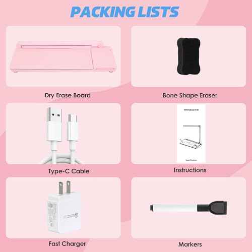 SHANTRA 16'' x 7'' Desktop Whiteboard with Fast Charger Station & Adjustable LED Lamp, Pink Desk Dry Erase Board with Organizer, Computer Pad & Keyboard Stand for Home, School, Office Desk Accessories