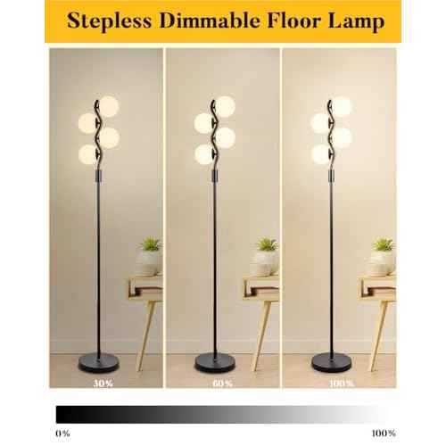 Lightdot Dimmable Globe Floor Lamp, Black Standing Lamps with 4pcs 3000K G9 Bulbs Soft Warm White Eye Care, Mid Century Floor Lamp for Living Room/Bedroom