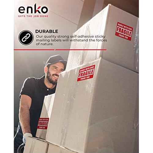enKo - 2 x 3 Inch Fragile Stickers Handle with Care Warning Packing Shipping Label - Permanent Adhesive (10 Roll, 5000 Labels)