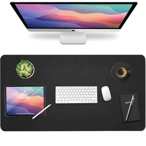 Vine Creations Leather Desk Mat Large 36" x 20", Desk Protector Mat, PU Leather Desk Pad, Non-Slip Large Mouse Pad, Desk Blotter, Desk Pads on Top of Desks, Home Office Desk Matt for Desktop (Black)