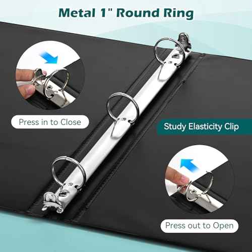 3 Ring Binder 1 Inch 12 Pack, 1" Clear View Round-Ring-Binder, PVC-Free,Holds for 200 Sheets 8.5" x 11" US Letter Size Paper, Durable Black Binders Perfect for Office,School and Home