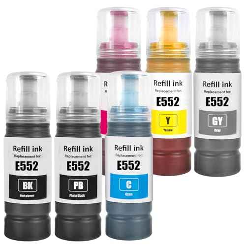 E552 Ink Refill Bottles Remanufactured for E552 Ink Refill Bottles Use for ET-8500 ET-8550 ET8500 ET8550 8500 8550 Printer 6 Color Multipack (BK/PBK/C/M/Y/GY)