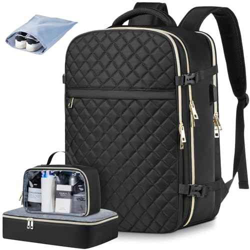 MOMUVO Travel Backpack for Women, Carry On Backpack Airline Approved with 3 Packing Cubes, 15.6 Inch Laptop Backpack with USB Charging Port, Casual Daypack for Weekender Business College, Black
