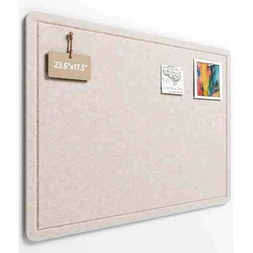 Fluxnara Bulletin Board, 23.6" x 17.5" Cork Board Alternative with 12 Safe Removable Adhesive Tabs, Foldable Felt Pin Board for Home Office, Classroom, Bedroom,Entryway for Walls? Oatmeal