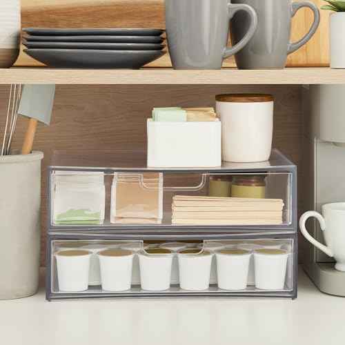 STORi STAX Plastic Stackable Organizer Drawers (Set of 2) Clear | 12.5" Wide | Set Includes Two Open Drawer | Organize Office Desk Accessories & Sort Paper | Made in USA