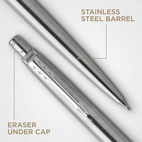 Parker Jotter Duo Gift Set, Ballpoint Pen & Mechanical Pencil (0.5mm), Stainless Steel with Chrome Trim, Quality Blue Ink Refill, Perfect for Professional and Academic Use
