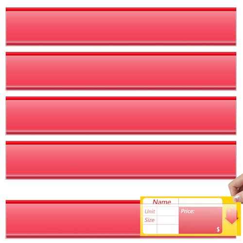Spiareal 50 Pcs 47.8 x 1.38 Inch Shelf Label Strips Adhesive Back Stick on Data Price Tag Holder Clear PVC Adhesive Ticket Channel for Supermarkets Convenience Shops (Red)