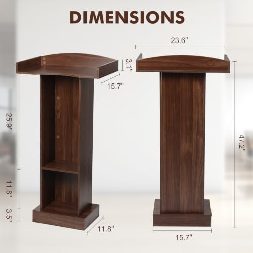 Oak Podium Stand for Lectern - 41in with Heavy Base, Wide Desktop