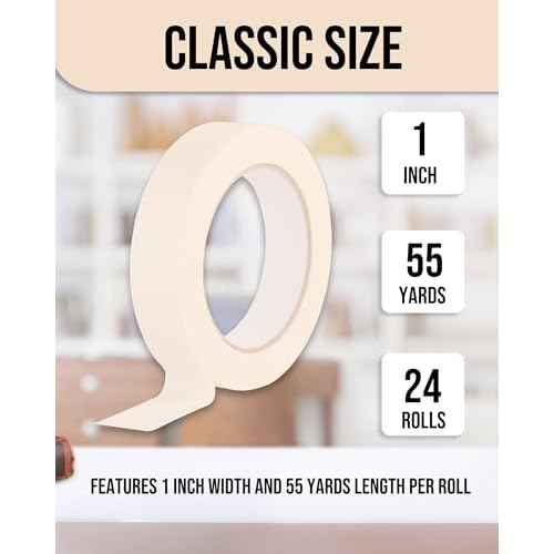 Lichamp Masking Tape 1 inch, 24 Pack General Purpose Beige White Masking Tape, 1 inch x 55 Yards x 24 Rolls (1320 Total Yards)