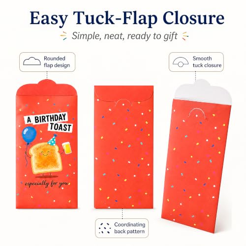 Backelele Birthday Envelopes Set of 6 - Colorful Money & Gift Card Holders for Birthdays