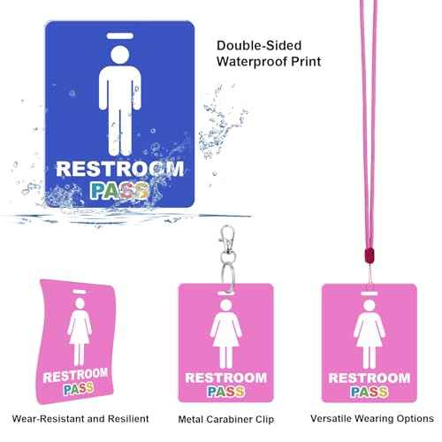 8 Set Bathroom Pass Restroom Hall Pass for Classrooms with Keychain Holder Lanyard Blue and Pink Key Tag for Women Men Restaurant Toilet Office School Classroom