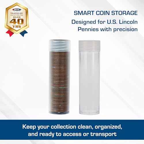 BCW Coin Tubes for US Pennies - 50ct | Holds Lincoln Penny | Durable Plastic Tube Coin Holders | Coin Collecting Supplies | Penny Coin Tubes