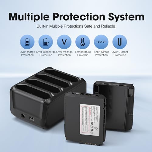 4-Slot Battery Charging Cradle Kit for Zebra TC70 TC75 TC77 TC7X-4BTYC1 Barcode Scanners, Compatible with BT-000318 Battery, Charger Station with Type-C Cable, Black