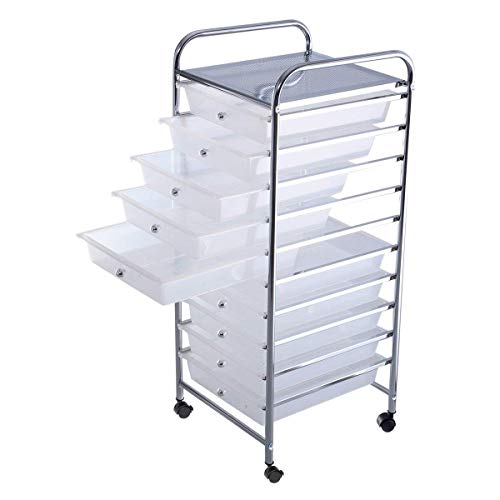 Giantex 10 Drawer Storage Cart Rolling Cart File Scrapbook Paper Mobile Organizer for School Office (Clear)