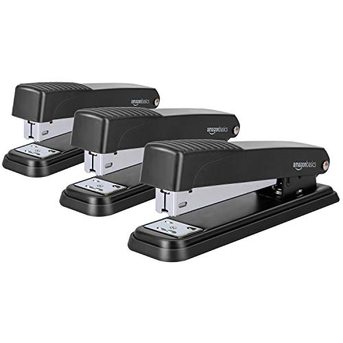 Amazon Basics Full-Strip Metal Office Stapler 20-Sheet Capacity 3-Pack Black