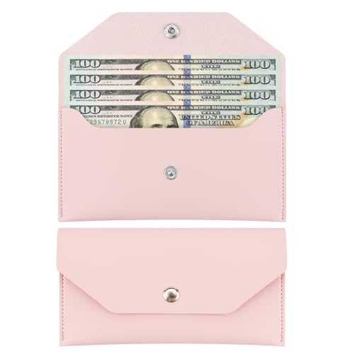 Pink Reusable Leather Cash Envelope Wallet for Men & Women, Budget Organizer