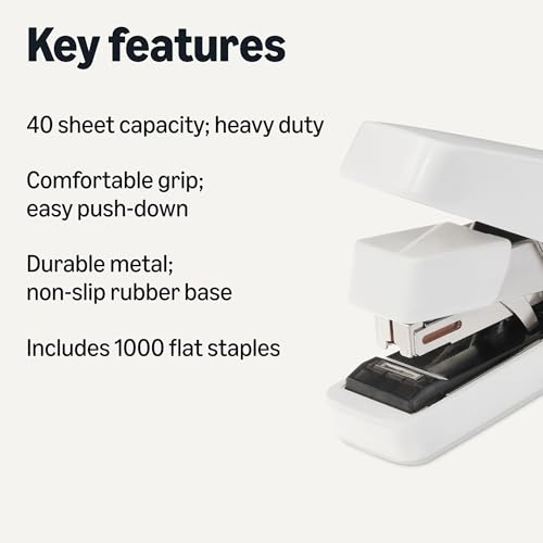 Heavy Duty Office Stapler 40 Sheet Capacity Flat Clinch No Jam for Classroom & Desk