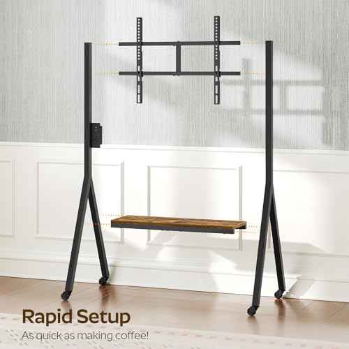 Rolling TV Stand for 50" TVs with Power Outlets, Mobile TV Stand on Wheels and Shelf, TV Cart with Swivel Mount, for Living Room, Conference Room, Bedroom, Rustic Brown and Black DS07UBR