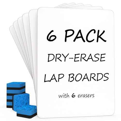 Scribbledo 6 Pack Small White Board Dry Erase Boards Classroom Pack Mini White Boards 9" x12¡± Personal Whiteboards for Students Teachers School Supplies Lapboards l 6 Mini Whiteboard Erasers Included