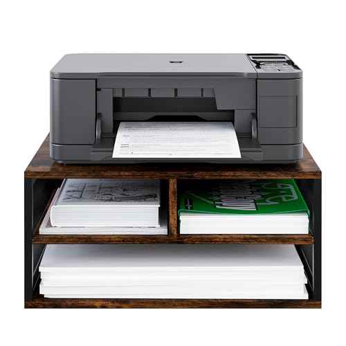 Desktop Printer Stand with Storage, Paper Organzier Shelf Printer Table Desk for Home Office, Antique Brown
