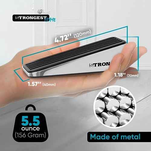 Strongest Home Heavy Duty Door Stopper Wedge (6 Chrome PCs) | Non-Slip Rubber and Metal Door Stop for Heavy Doors| Work on Wood, Tile, Carpet + 6 White Wall Protectors