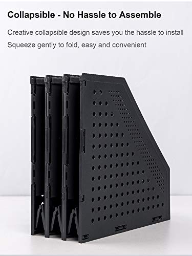 Leven Collapsible Magazine File Holder - 3 Compartments Dark Grey Office Desk Organizer