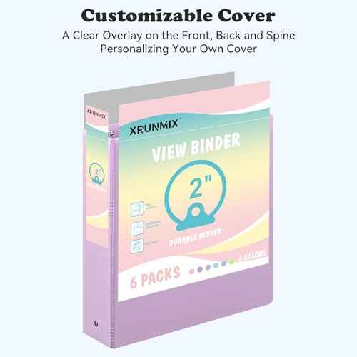 2-inch 3-Ring Binder with Pockets, Basic Binders 2'' Pastel Color Binders, Holds Letter Size 8.5'' x 11'', 450 Sheet Capacity, Bundle 6 Pack for Back to School (2- Inch)