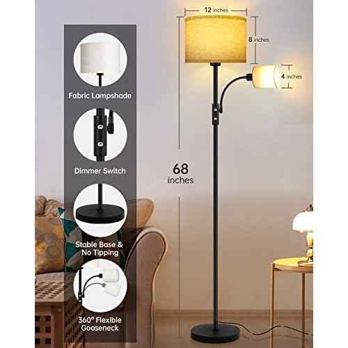 Floor Lamps for Living Room, Modern Floor Lamp with Reading Lamp, 62" Tall Standing Lamp, Beige Lampshades, Simple Pole Lamps for Bedroom/Office/Kids Room/Den(Bulbs Not Including, E26/E12 Base)