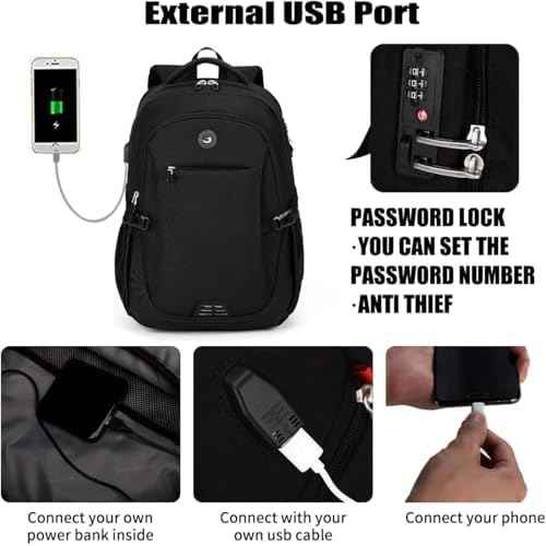 SHRRADOO Anti Theft Laptop Backpack Travel Backpacks with usb Charging Port for Women Men High School College Backpack Computer Bag Fits 17 Inch Laptop,Grey