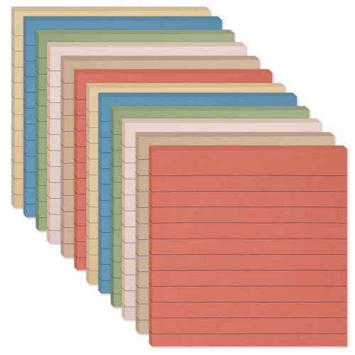 (12 Pack) Lined Sticky Notes 4x4 in, Vintage Colors Self Sticky Notes Pad Its Super Sticking Power Memo Pads, 4x4 Large Square Sticky Notes for Office, Home, School, Meeting