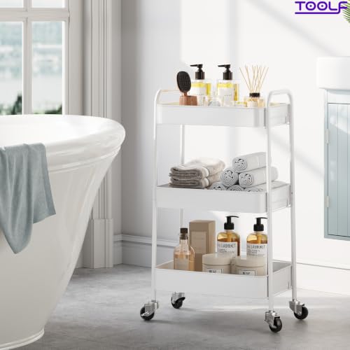 TOOLF White 3-Tier Metal Rolling Utility Cart - Heavy Duty, Tool-Free Assembly
