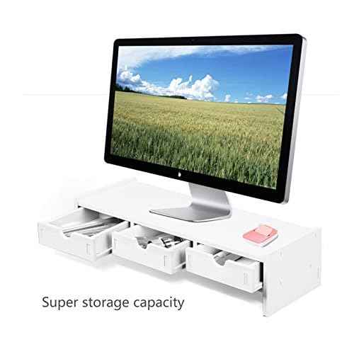 VALEN Monitor Stand Riser, Computer Laptop Riser Shelf with 3 Organizer Drawers (White, 19.5" L x 7.5" W x 4.7" H) (White)