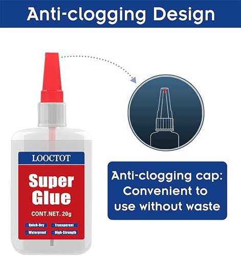 (2-in-1) Super Glue with Brush & Nozzle, 20g Thick Waterproof Adhesive for Plastic, Metal, Ceramic, DIY - LOOCTOT Super-Glue
